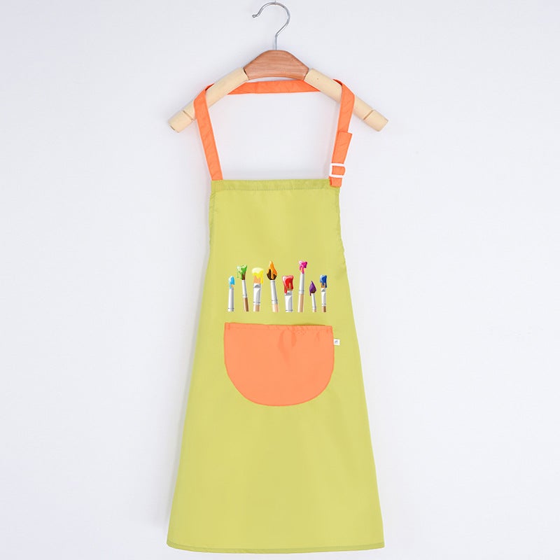 Kids Art Smock with Custom Logo Green Orange (light) 
