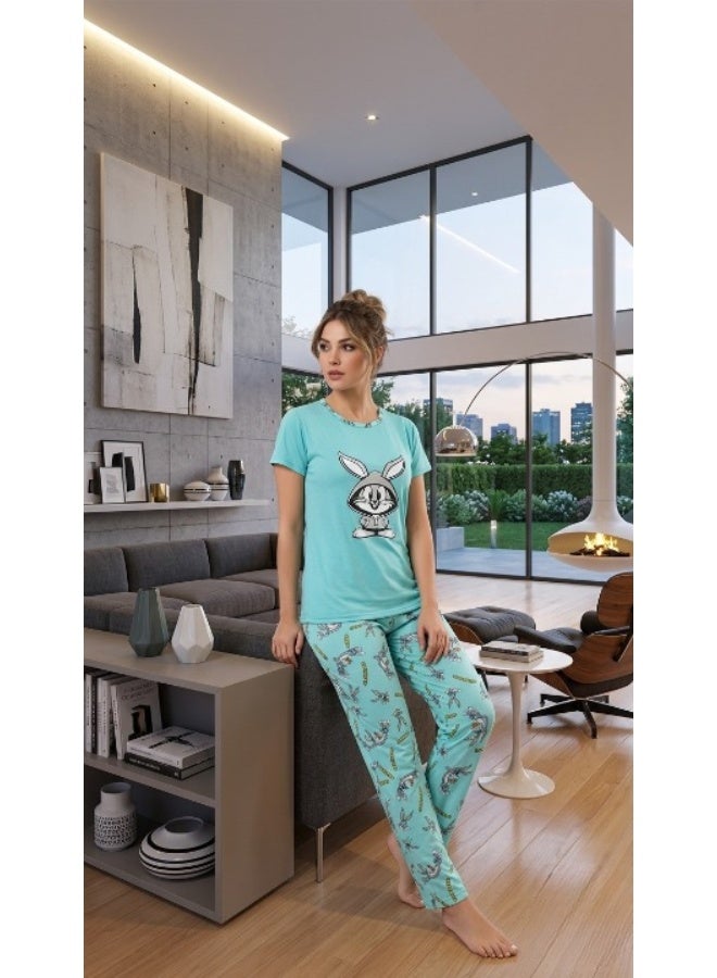 Women's comfortable cotton lycra pajamas - two pieces (T-shirt and pants) - Image 3