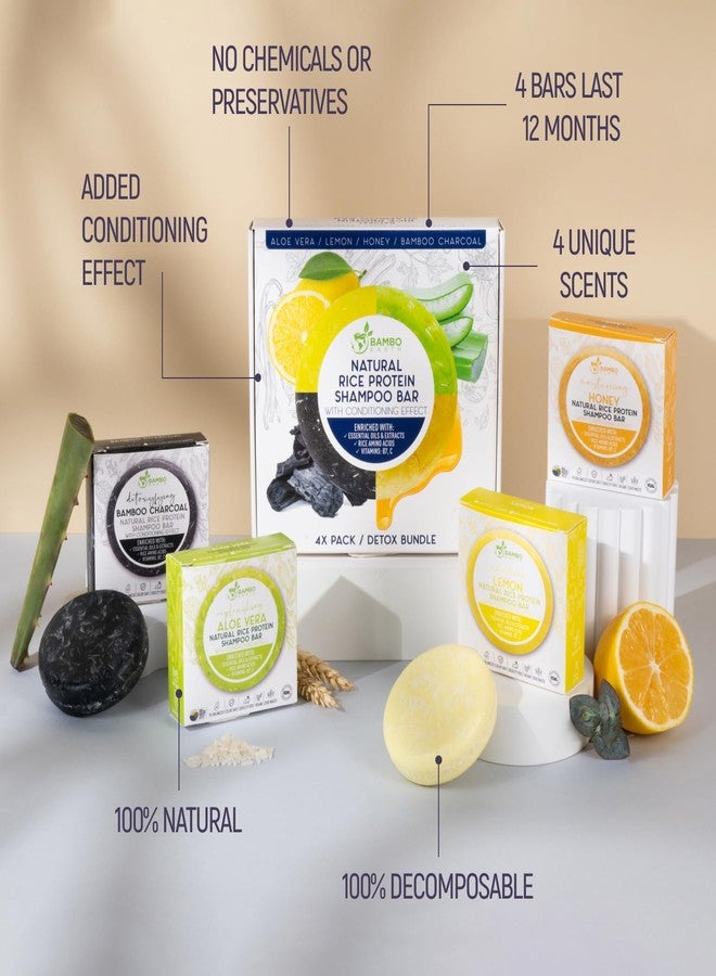 BAMBOEARTH Solid Rice Protein Water Shampoo Bar With Conditioner Effect Hair Soap - Shampoo Bars For Hair With All Natural Plant Based Essential Oils And Zero Waste Packaging | Detox Bundle Bundle 4 Pack - Image 2