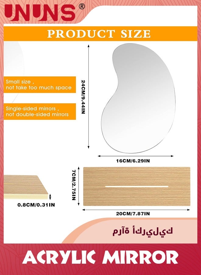 UNUNS مرآة مكياج من الأكريليك مع حامل، مرآة طاولة على شكل دمعة مع حامل خشبي قابل للفصل، مرآة ذات شكل غير منتظم بدون إطار لغرفة النوم، ديكور غرفة المعيشة - Image 2