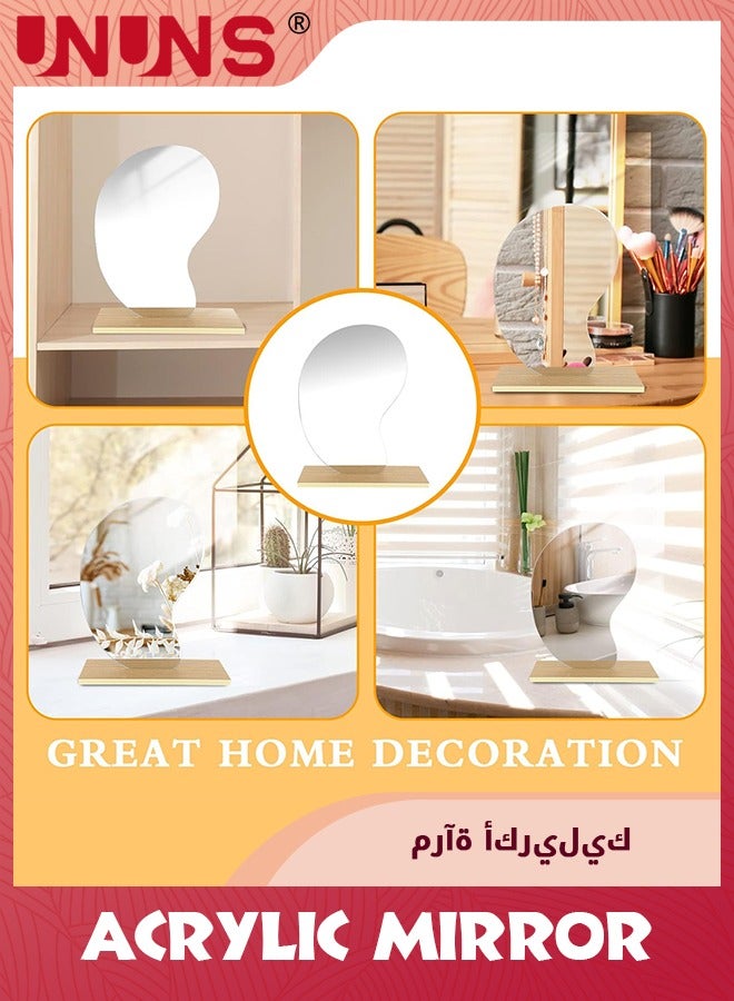 UNUNS مرآة مكياج من الأكريليك مع حامل، مرآة طاولة على شكل دمعة مع حامل خشبي قابل للفصل، مرآة ذات شكل غير منتظم بدون إطار لغرفة النوم، ديكور غرفة المعيشة - Image 5