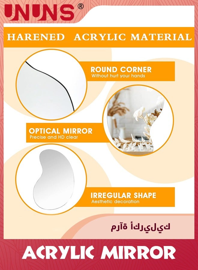 UNUNS مرآة مكياج من الأكريليك مع حامل، مرآة طاولة على شكل دمعة مع حامل خشبي قابل للفصل، مرآة ذات شكل غير منتظم بدون إطار لغرفة النوم، ديكور غرفة المعيشة - Image 4