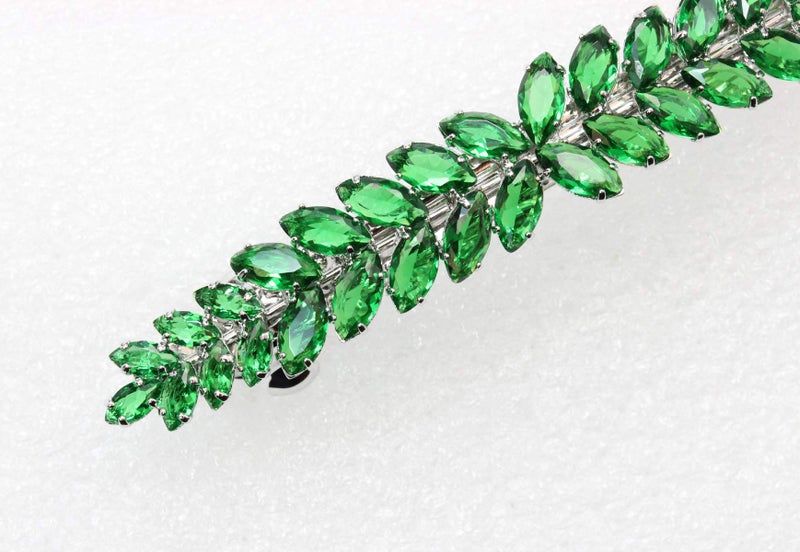 Faship Gorgeous Green CZ Crystal floral Hair Barrette - Image 5
