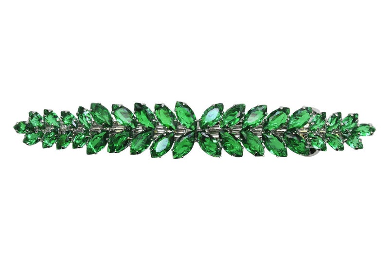Faship Gorgeous Green CZ Crystal floral Hair Barrette - Image 1