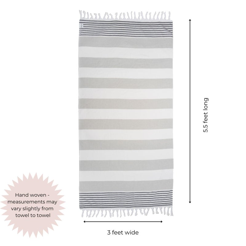 InfuseZen Terry Cloth Lined Turkish Bath & Beach Towel â€“ Striped Design - 100% Organic Turkish Cotton - Soft, Lightweight, Absorbent Peshtemal - Quick Dry for Beach, Bath, Throw, Travel - Beige/Black - Image 3