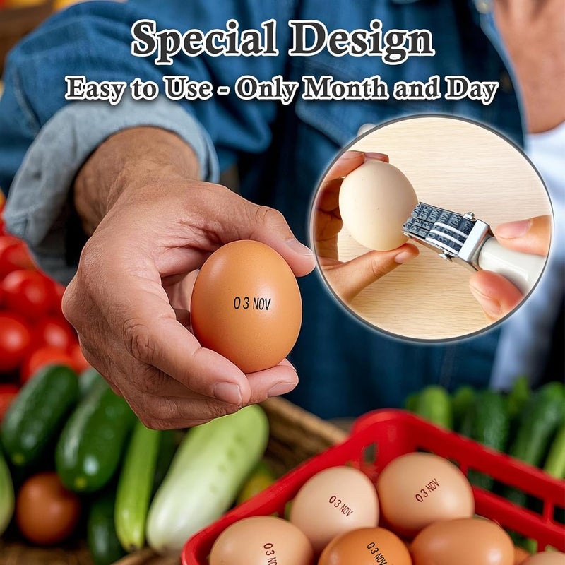 Aunewrick Egg Date Stamp Kit with Ink Pad, Month and Day Stamper for Farm Fresh Eggs Chicken Duck Turkey Goose Poultry Eggs - Image 3