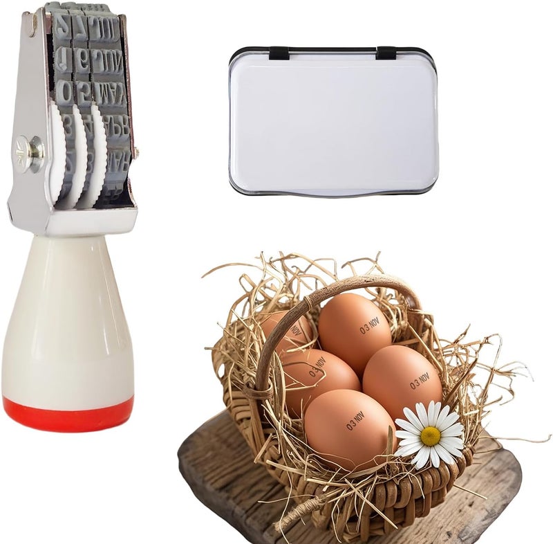 Aunewrick Egg Date Stamp Kit with Ink Pad, Month and Day Stamper for Farm Fresh Eggs Chicken Duck Turkey Goose Poultry Eggs - Image 1