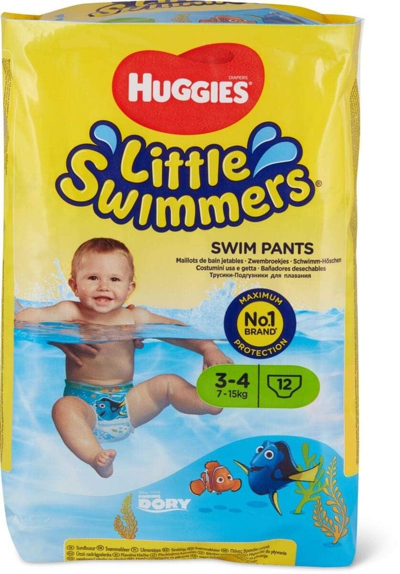 HUGGIES حفاضات هاجيز ليتل سويمرز القابلة للاستخدام لمرة واحدة، صغيرة (15 رطل - 34 رطل)، 12 قطعة - Image 2