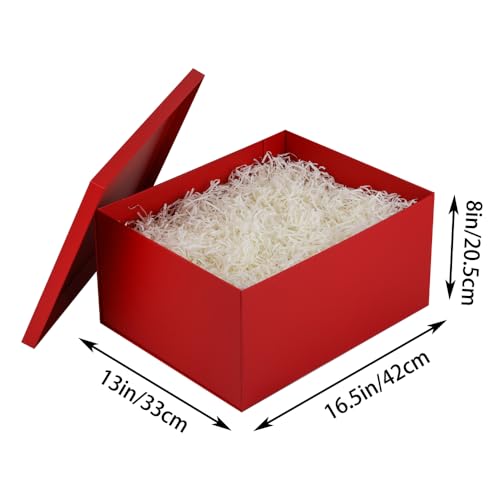 UoeRing 1Pcs Red Extra Large gift box with lids 165138 Inches gift boxes for presentsBirthday Box include Ribbon Paper Shred Filler Gift Card Envelopes - Image 3