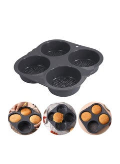Silicone Hamburger Bun Mold with 4 Cavities, Mesh Silicone Hamburger Bun Baking Pan Non-Stick Loaf Pan Non-Stick Baking Pan Silicone Baking Tool for Making Buns Home Baking Hamburger Buns