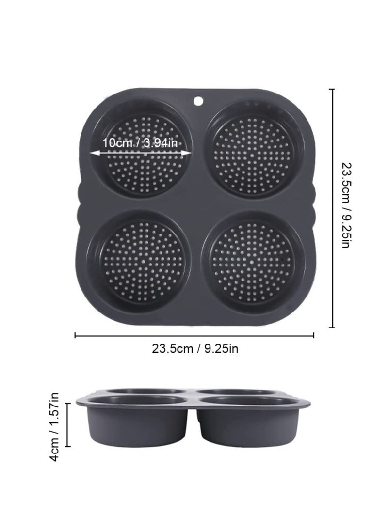 SYOSI - Silicone Hamburger Bun Mold with 4 Cavities, Mesh Silicone Hamburger Bun Baking Pan Non-Stick Loaf Pan Non-Stick Baking Pan Silicone Baking Tool for Making Buns Home Baking Hamburger Buns - Image 1