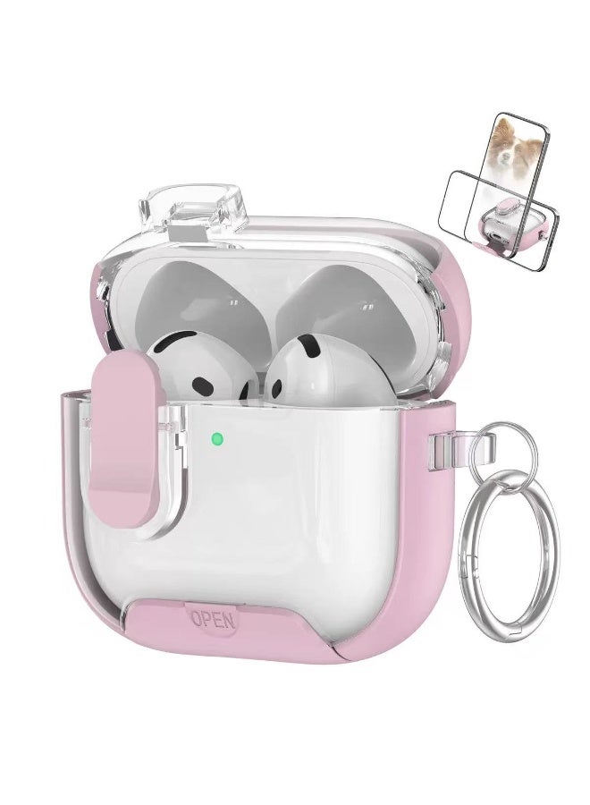 DKNG Compatible with AirPods Pro 3 case, featuring a magnetic cover design with a stand and anti-drop lock. The AirPods Pro 3 case supports wireless charging through the case and comes with a metal clasp. Available in white/pink.