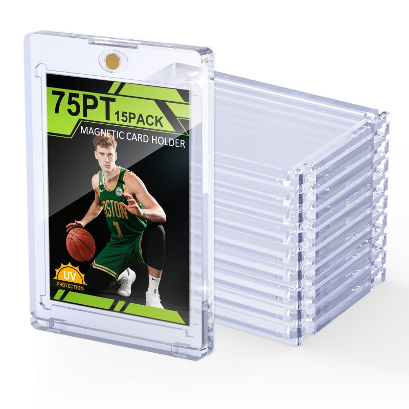 SAMYUCHO 75PT Magnetic Card Holder for Trading Cards, 15 Pack One Card Touch Holder, U-V Protection Baseball Card Display Case Hard Plastic Protector for Basketball Sports Game - Image 1