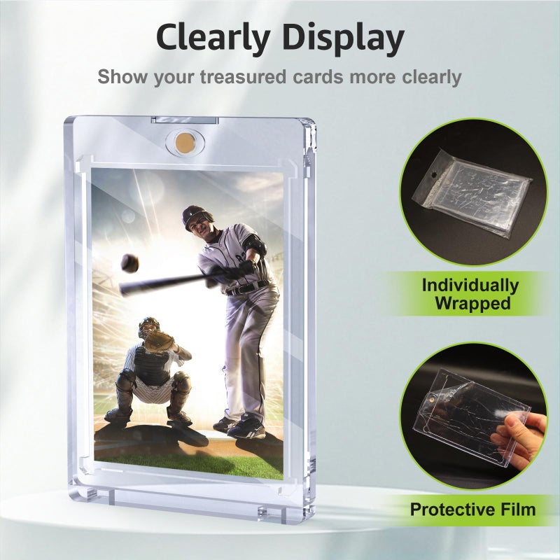 SAMYUCHO 75PT Magnetic Card Holder for Trading Cards, 15 Pack One Card Touch Holder, U-V Protection Baseball Card Display Case Hard Plastic Protector for Basketball Sports Game - Image 4