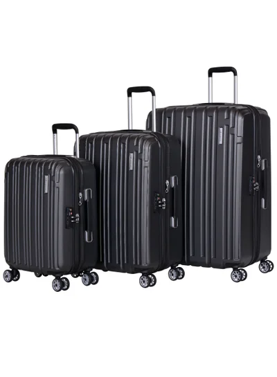 إيمينينت Hard Case Trolley Luggage Set of 3 Makrolon Polycarbonate Lightweight Expandable Zipper Travel Bags And Robust 4 Quiet Wheels With TSA Lock Kg82 Black