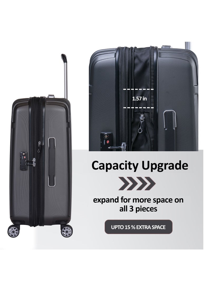 إيمينينت حقيبة سفر بعجلات صلبة من البولي كربونات ماكرولون خفيفة الوزن قابلة للتوسيع بسحاب مع قفل  وأربع عجلات هادئة أسود - Image 5