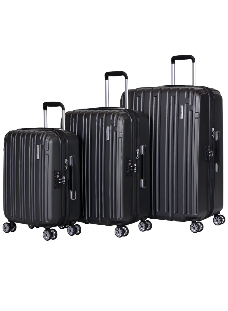 eminent hard case trolley luggage set of 3 makrolon polycarbonate lightweight expandable zipper travel bags and robust 4 quiet wheels with tsa lock kg82 black