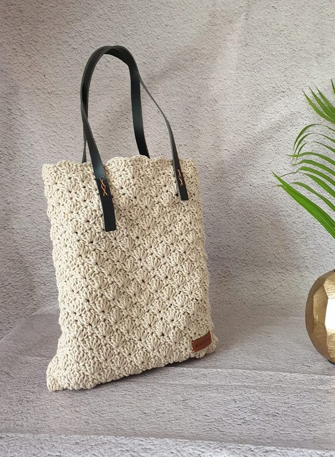 MaatirDesigns Maatir Crochet Handbag, Cream Crocheted Tote Bag, Crochet Purse, Vegan Bag | Handmade crochet yarn handbags | Eco friendly bag - Image 3