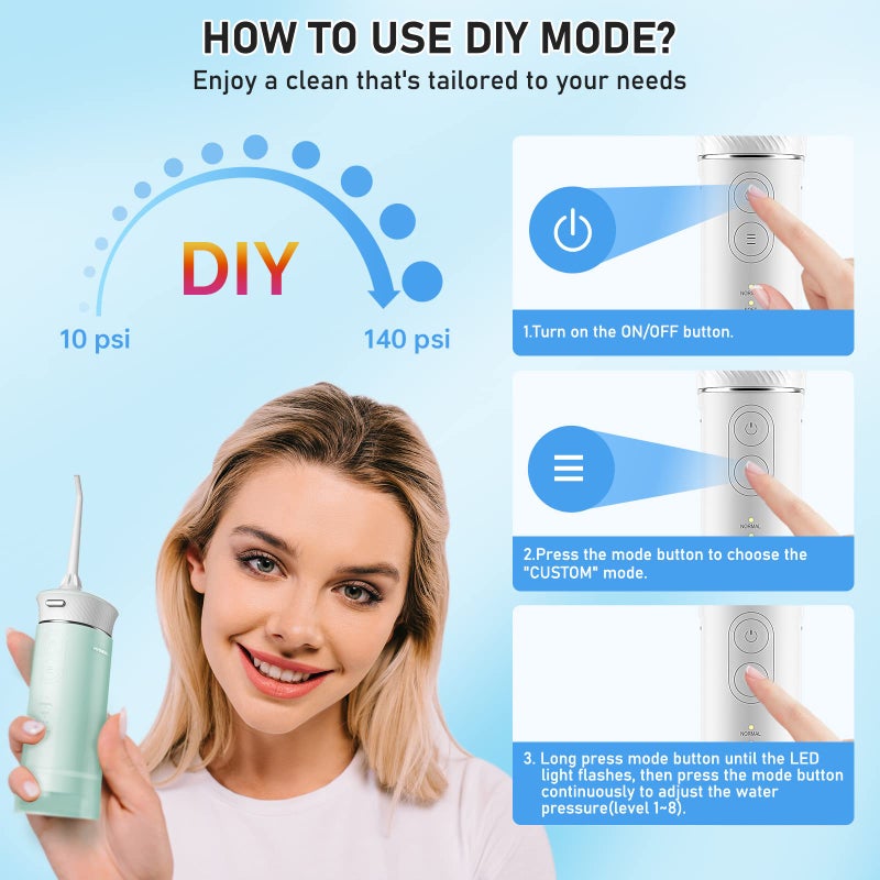 Hangsun Water Flosser Cordless Oral Irrigator Portable Teeth Cleaner HOC600 IPX7 Waterproof Electric Dental Flossers with DIY Modes 6 Jet Tips for Braces Care Travel and Home Use - Image 4