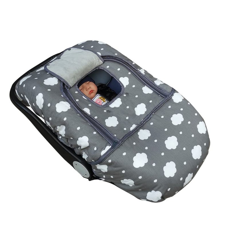 DODO NICI Carseat Cover, Winter Baby car seat Covers for Infant car seat, Baby Carrier Cover Canopy, Window in Door Zipper Open, Thick Padded, Grey Cloud; - Image 1