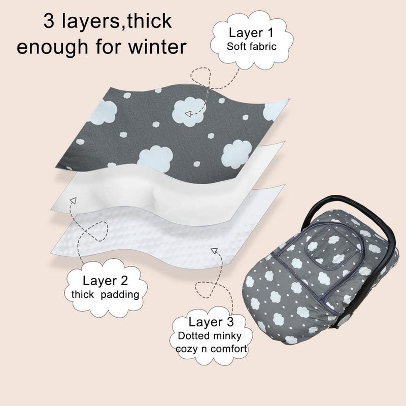 DODO NICI Carseat Cover, Winter Baby car seat Covers for Infant car seat, Baby Carrier Cover Canopy, Window in Door Zipper Open, Thick Padded, Grey Cloud; - Image 2