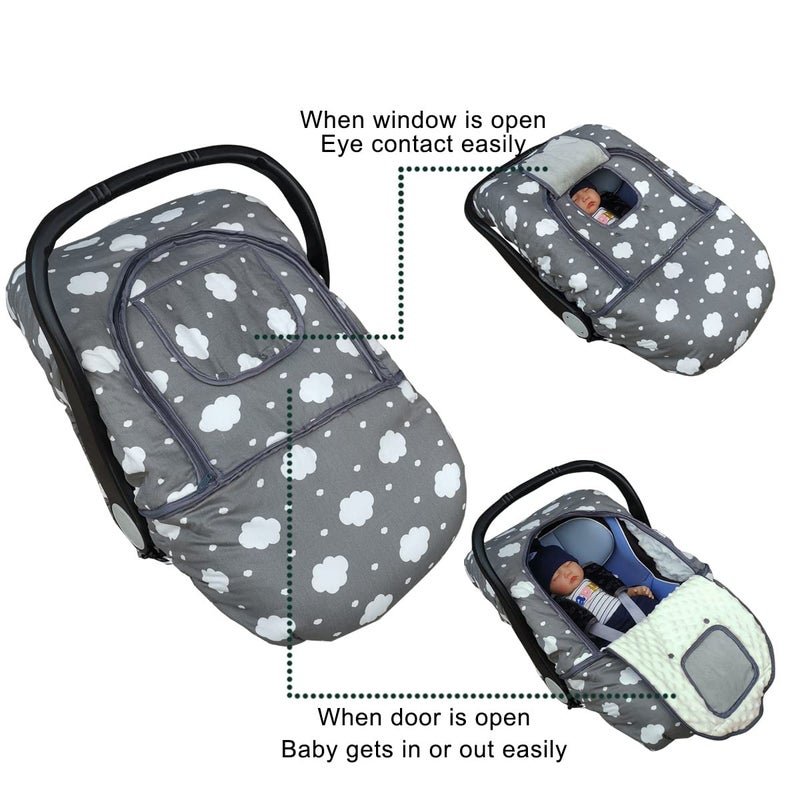 DODO NICI Carseat Cover, Winter Baby car seat Covers for Infant car seat, Baby Carrier Cover Canopy, Window in Door Zipper Open, Thick Padded, Grey Cloud; - Image 3