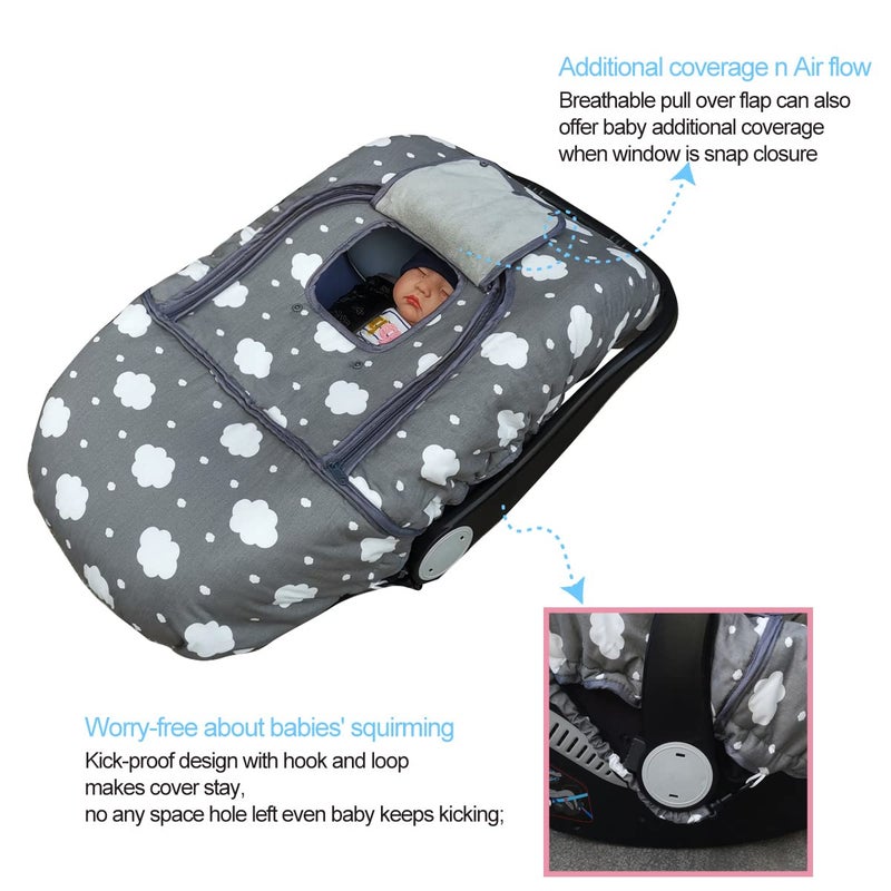 DODO NICI Carseat Cover, Winter Baby car seat Covers for Infant car seat, Baby Carrier Cover Canopy, Window in Door Zipper Open, Thick Padded, Grey Cloud; - Image 5