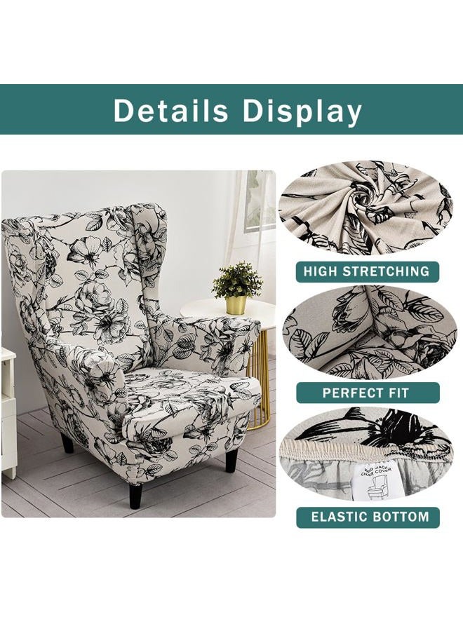 NILUOH Wing Chair Slipcovers 2 Pieces Stretch Spandex Wingback Chair Covers Sofa Slipcover Printing Wingback Armchair Slipcovers Furniture Protector Couch Soft with Elastic Bottom - Image 2