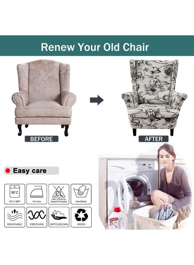 NILUOH Wing Chair Slipcovers 2 Pieces Stretch Spandex Wingback Chair Covers Sofa Slipcover Printing Wingback Armchair Slipcovers Furniture Protector Couch Soft with Elastic Bottom - Image 5