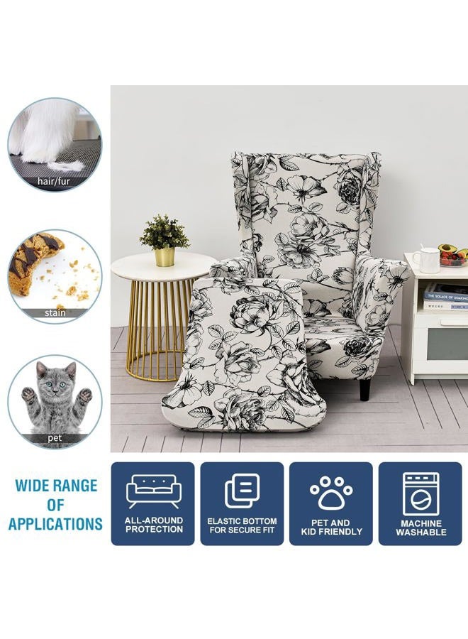 NILUOH Wing Chair Slipcovers 2 Pieces Stretch Spandex Wingback Chair Covers Sofa Slipcover Printing Wingback Armchair Slipcovers Furniture Protector Couch Soft with Elastic Bottom - Image 4