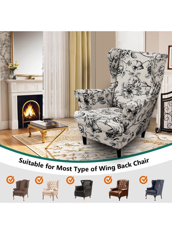 NILUOH Wing Chair Slipcovers 2 Pieces Stretch Spandex Wingback Chair Covers Sofa Slipcover Printing Wingback Armchair Slipcovers Furniture Protector Couch Soft with Elastic Bottom - Image 3