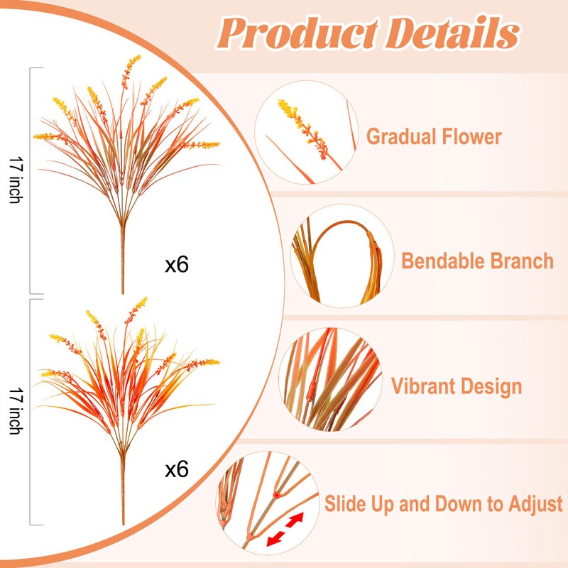 Ammyoo Artificial Fall Outdoor Faux Plants Decoration, 12 Bundles Fake Monkey Grass for Autumn Indoor Decor, Fall Lavender Flower Shrubs UV Resistant Bush Planter No Fade for Garden Porch Balcony(Mix) - Image 2