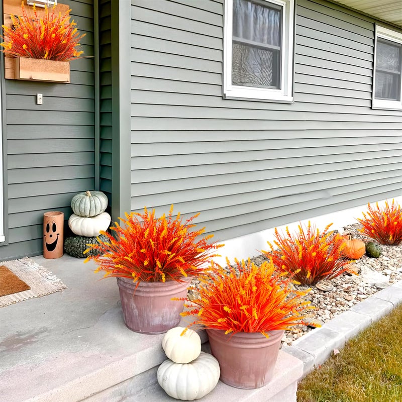 Ammyoo Artificial Fall Outdoor Faux Plants Decoration, 12 Bundles Fake Monkey Grass for Autumn Indoor Decor, Fall Lavender Flower Shrubs UV Resistant Bush Planter No Fade for Garden Porch Balcony(Mix) - Image 3