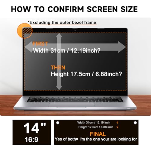 Mamol Laptop Privacy Screen 14 Inch Compatible with Lenovo/HP Envy/Dell/Acer/Asus/Thinkpad, 16:9 Aspect Removable Anti Glare Blue Light Privacy Screen Filter, Computer Monitor Security Shield 14 In - Image 5