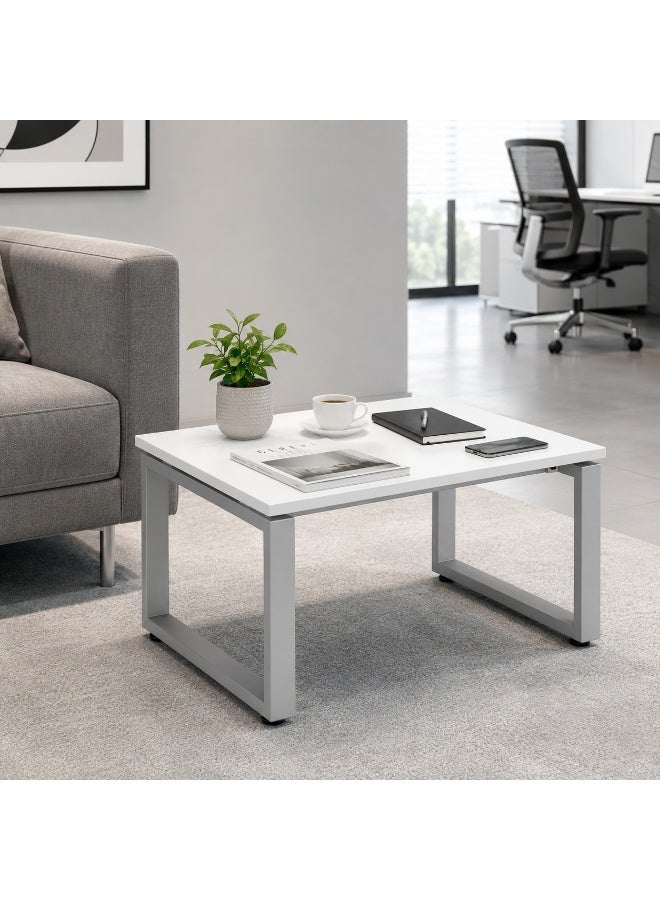 Sky Land Skyland NOVO 1000 End Table, Side Table for Office and Home, Ergonomic Workspace Companion, White Top with Grey Legs, 60 x 45 cm, Assembly Required (Self Installation) - Image 1