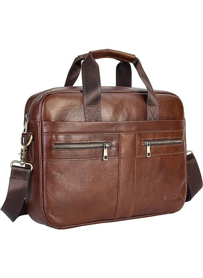 Aldebran - 14"- 15.6" Leather Laptop Bag For Men Cowhide Genuine Leather - Business Messenger Bag With Padded Compartments - Ipad, Macbook Office & Detachable Shoulder Strap - Image 1