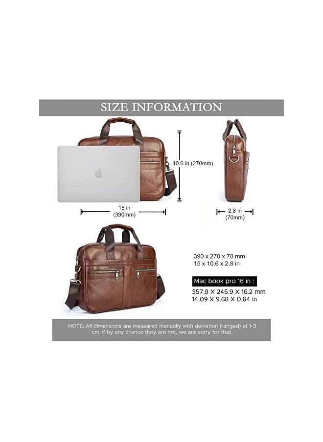 Aldebran - 14"- 15.6" Leather Laptop Bag For Men Cowhide Genuine Leather - Business Messenger Bag With Padded Compartments - Ipad, Macbook Office & Detachable Shoulder Strap - Image 1