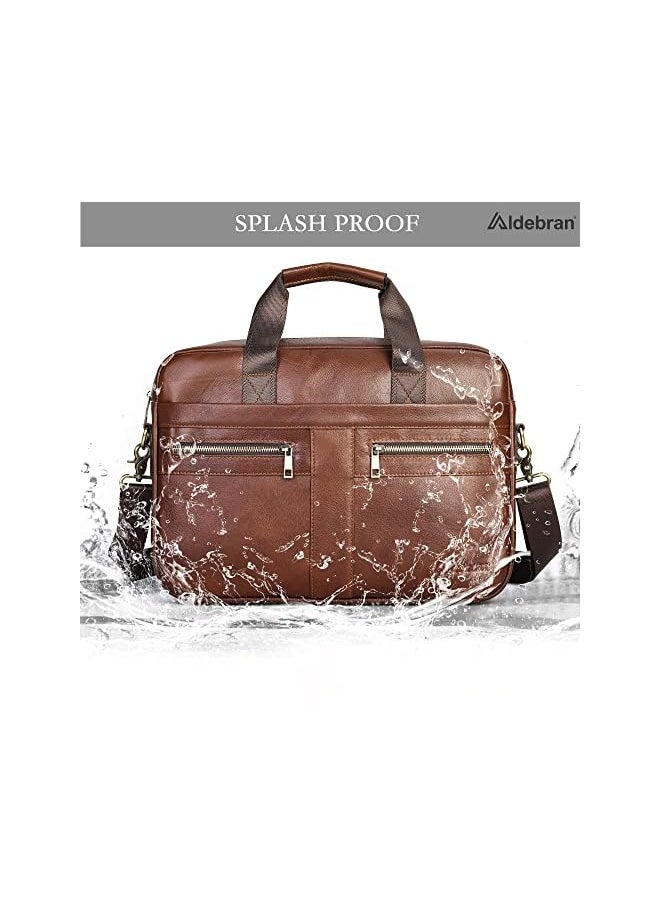 Aldebran - 14"- 15.6" Leather Laptop Bag For Men Cowhide Genuine Leather - Business Messenger Bag With Padded Compartments - Ipad, Macbook Office & Detachable Shoulder Strap - Image 1