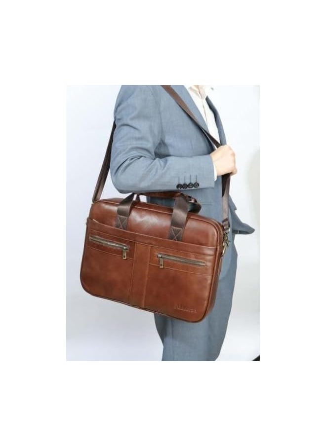 Aldebran - 14"- 15.6" Leather Laptop Bag For Men Cowhide Genuine Leather - Business Messenger Bag With Padded Compartments - Ipad, Macbook Office & Detachable Shoulder Strap - Image 1