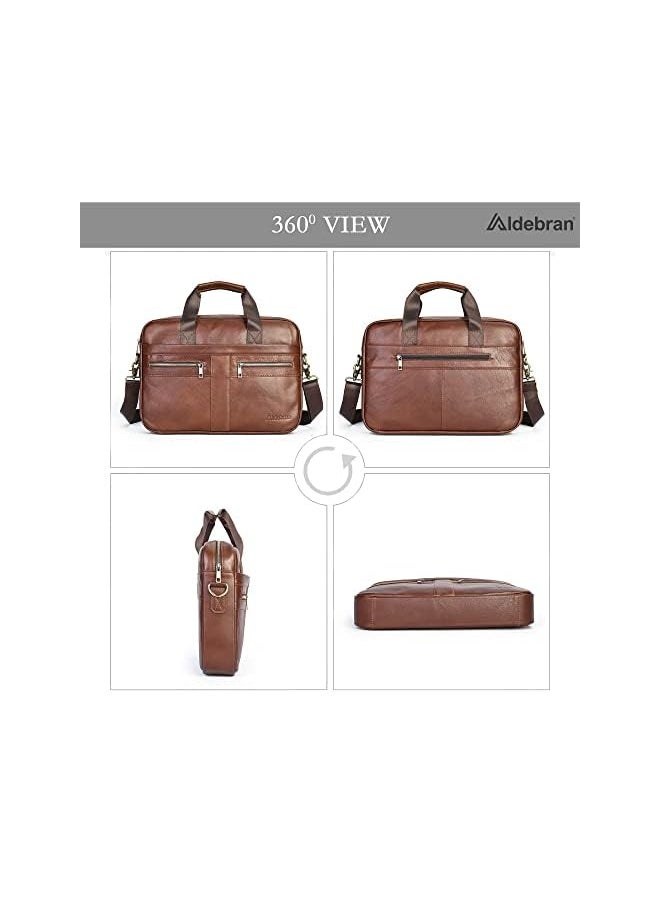 Aldebran - 14"- 15.6" Leather Laptop Bag For Men Cowhide Genuine Leather - Business Messenger Bag With Padded Compartments - Ipad, Macbook Office & Detachable Shoulder Strap - Image 1