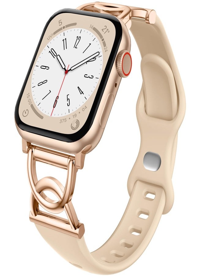 DaQin Slim Band Compatible with Apple Watch Bands for Women 40mm 41mm 38mm 42mm, Stylish Thin Bracelet Soft Silicone Sport Accessories for iWatch Bands Series 11 10 9 8 7 6 5 4 3 2 1 SE, Milk Tea - Image 1