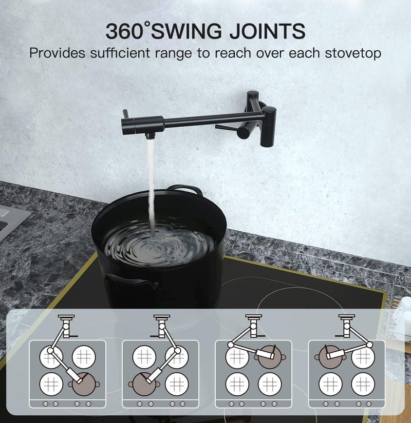 CWM Imlezon Pot Filler Faucet Stainless Steel Commercial Wall Mount Kitchen Sink Faucet Folding Stretchable With Single Hole Two Handles Black - Image 4