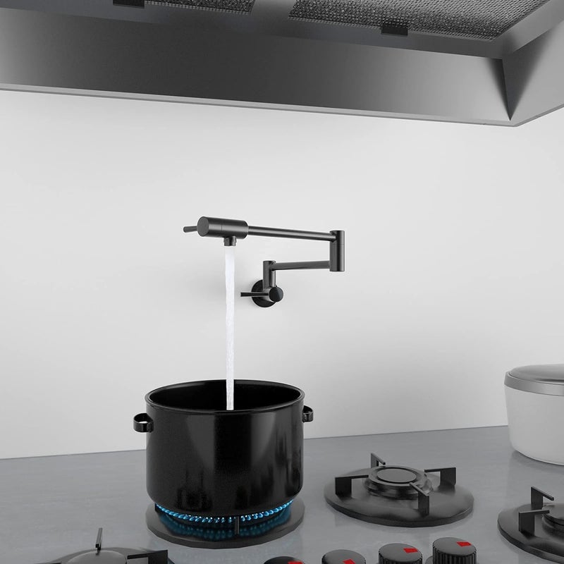 CWM Imlezon Pot Filler Faucet Stainless Steel Commercial Wall Mount Kitchen Sink Faucet Folding Stretchable With Single Hole Two Handles Black - Image 3
