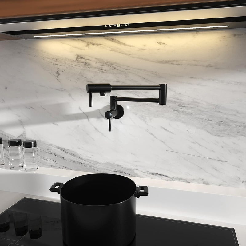 CWM Imlezon Pot Filler Faucet Stainless Steel Commercial Wall Mount Kitchen Sink Faucet Folding Stretchable With Single Hole Two Handles Black - Image 2