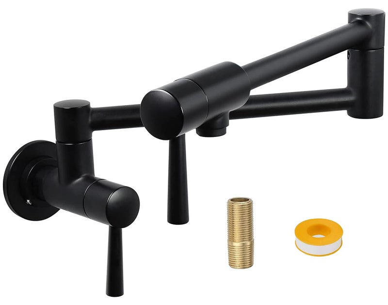 CWM Imlezon Pot Filler Faucet Stainless Steel Commercial Wall Mount Kitchen Sink Faucet Folding Stretchable With Single Hole Two Handles Black - Image 1