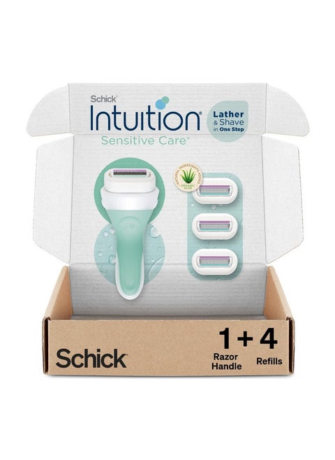 Schick Intuition Razors for Women with Sensitive Skin | 1 Razor & 4 Intuition Razor Blades Refill with Organic Aloe