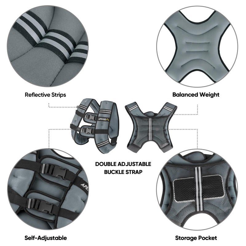 APEXUP 15lbs Weighted Vest Men Women, Weight Vest for Women Workout Equipment for Strength Training Running (Grey) - Image 4