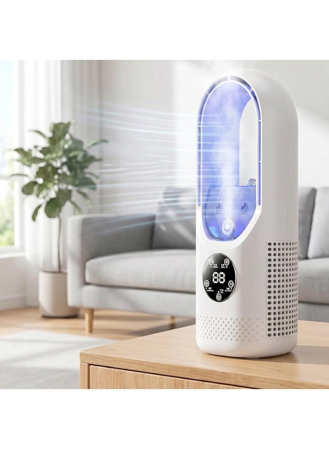 M MIAOYAN 6-Speed ​​Bladeless Electric Fan (with Lighting) — USB Personal Misting Fan, Portable Desktop Cooling Device; Features a 100ml Water Tank, 7-Color Night Light, and Timer Function; Suitable for Bedrooms, Offices, and Dormitories (White) - Image 5