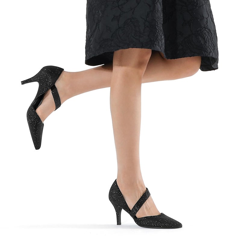 mysoft Women's Pointed Toe Low Stiletto Heel Dress Pumps Shoes - Available in Wide Sizes Black-Glitter - Image 2