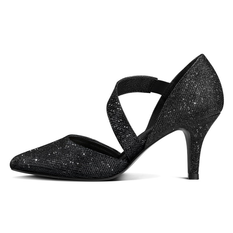 mysoft Women's Pointed Toe Low Stiletto Heel Dress Pumps Shoes - Available in Wide Sizes Black-Glitter - Image 3